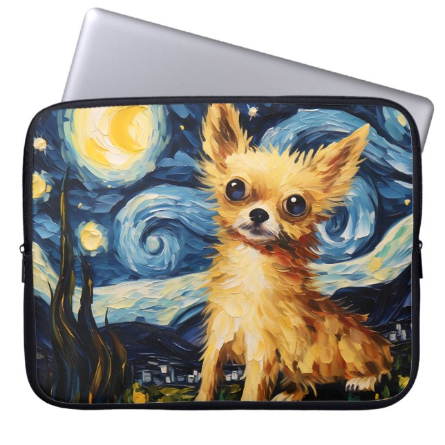 CAPA PARA NOTEBOOK BRIGHT STARRY NOITE COM CÃO CHIHUAHUA (Frente)
