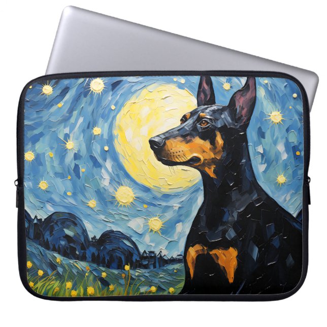 CAPA PARA NOTEBOOK BRIGHT STARRY NOITE COM DOBERMAN PINSCHER DOG (Frente)