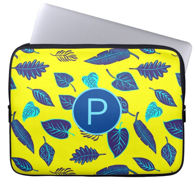 Capa Para Notebook Bright Yellow Tropical Leaf Pattern Monogram (Frente)