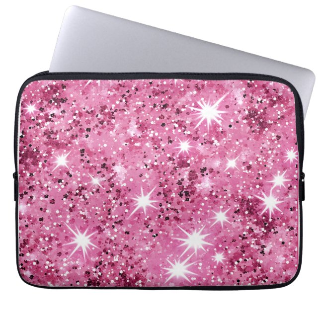 Capa Para Notebook Brilhante de estrelas rosa quente (Frente)
