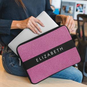 Capa Para Notebook Brilhante Rosa, Fundo Glitter, Seu Nome