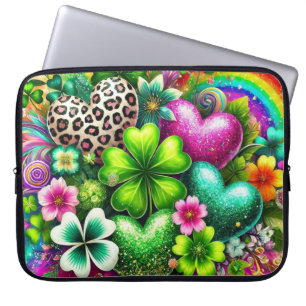CAPA PARA NOTEBOOK BRILHANTES CORAÇÕES IRLANDESAS CHAMAS E FLORES