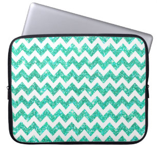 Capa Para Notebook Brilho azul Chevron branco do falso do Aqua