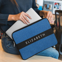 Capa Para Notebook Brilho Azul, Fundo da Glitter, Seu Nome