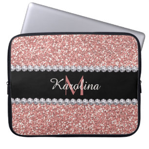 Capa Para Notebook Brilho cor-de-rosa, personalizado com monograma
