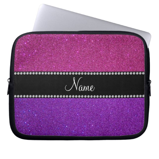Capa Para Notebook Brilho cor-de-rosa roxo nome personalizado (Frente)