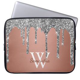 Capa Para Notebook Brilho Prateado Faísca Gota Dourado Rosa Monograma