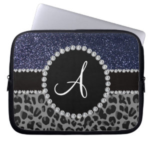 Capa Para Notebook Brilho preto dos azuis marinhos do leopardo do