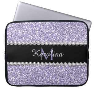 Capa Para Notebook Brilho roxo do Lilac, personalizado com monograma