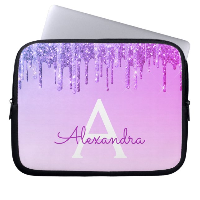 Capa Para Notebook Brilho roxo e Monograma de Sparkle (Frente)