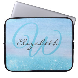 Capa Para Notebook Brilho Suave Azul Ombre com Monograma Feminino