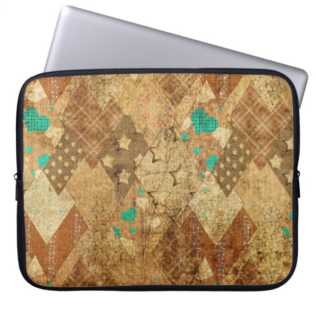 Capa Para Notebook Brown Grunge Quilt Stars Hearts (Frente)