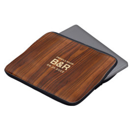 Capa Para Notebook Brown Mahogany Wood Weding Monograma