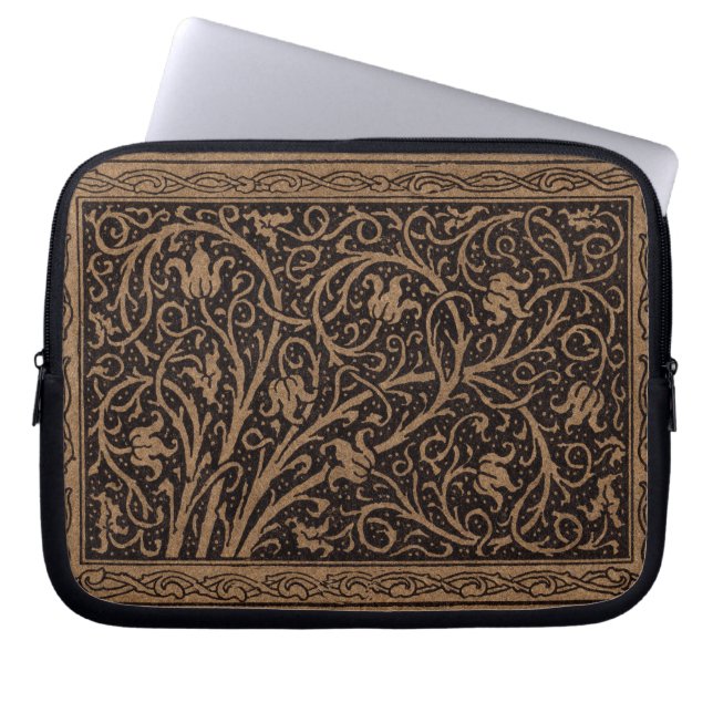 Capa Para Notebook Brown Tooling Leather Art Nouveau Floral (Frente)