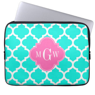 Capa Para Notebook Brt Aqua Wht Marroquino #5 HotPink2 Monograma Inic