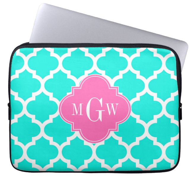 Capa Para Notebook Brt Aqua Wht Marroquino #5 HotPink2 Monograma Inic (Frente)