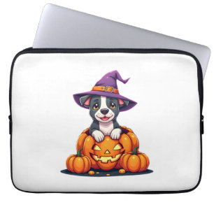 Capa Para Notebook Bruxa de Abóbora Pitbull Engraçada de Halloween pa