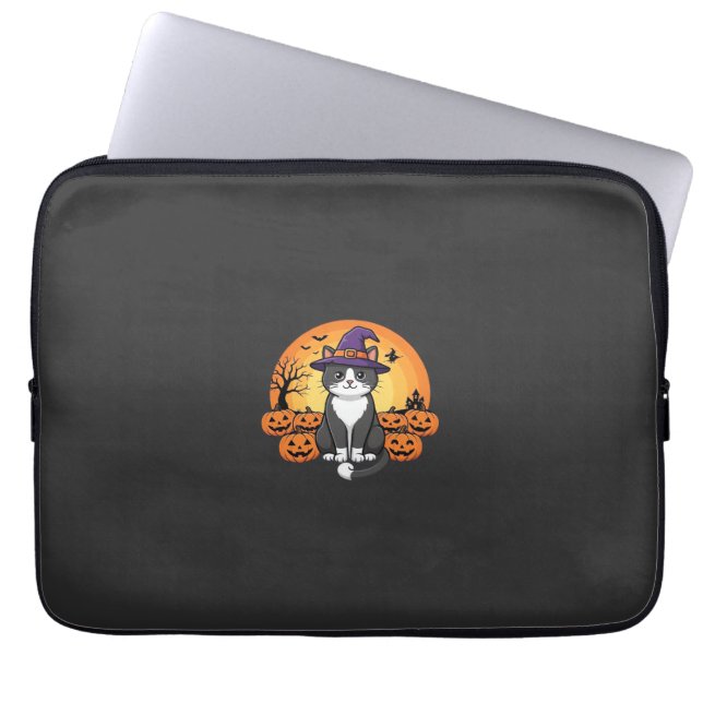 Capa Para Notebook Bruxa de Halloween Gato Abóbora Lua Desenho_1 (Frente)
