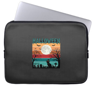 Capa Para Notebook Bruxa de Halloween Gato Teia de Aranha Lua Cemitér