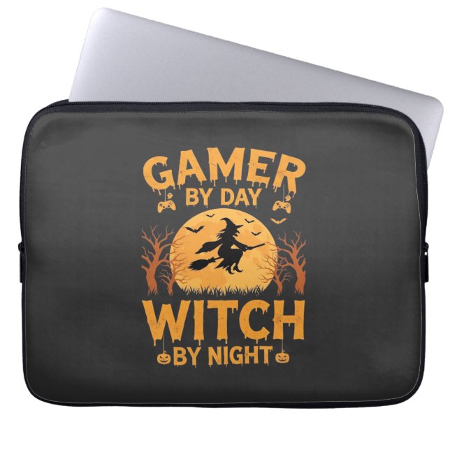 Capa Para Notebook Bruxa Gamer Design de Halloween de Jogos (Frente)