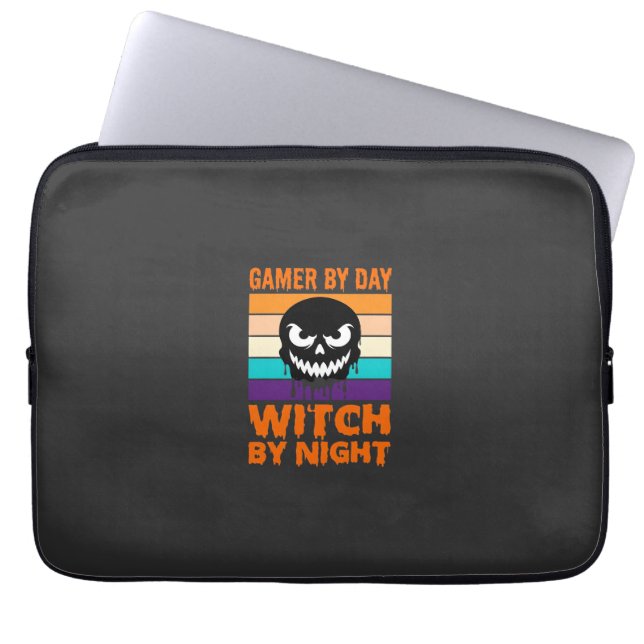 Capa Para Notebook Bruxa Gamer Halloween Crânio Retro (Frente)