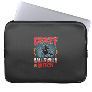 Capa Para Notebook Bruxa Louca de Halloween Voaando na Vassoura Desen