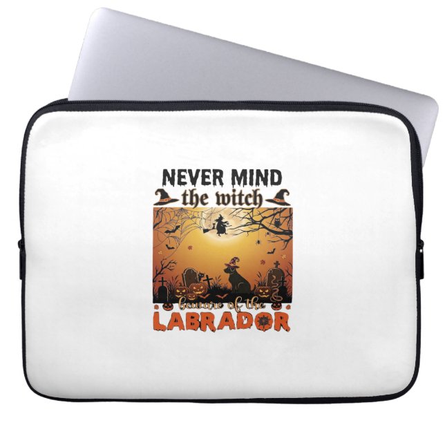 Capa Para Notebook Bruxa Não se Importa Cuidado Labrador Halloween Ca (Frente)