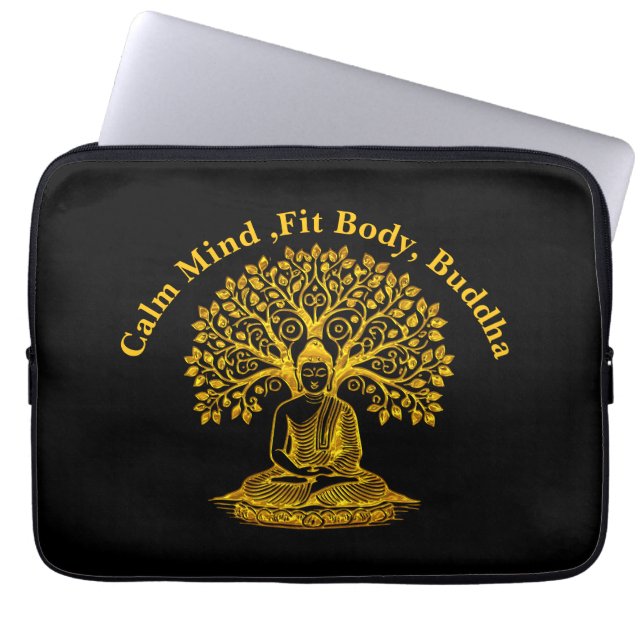 Capa Para Notebook Buda ouro sob uma árvore em meditação pacífica (Frente)