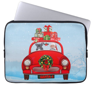 Capa Para Notebook Buldogue Francês No Carro Com Papai Noel