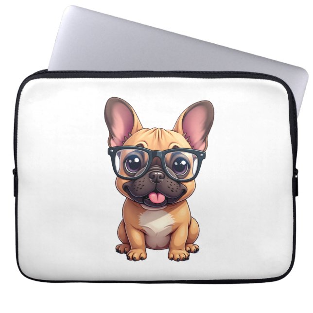 Capa Para Notebook Buldogue francês Vestindo óculos (Frente)