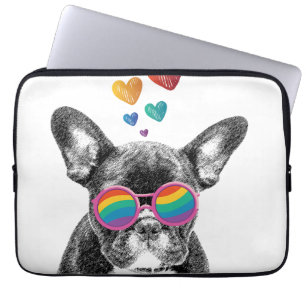 Capa Para Notebook Bulldog Francês com Corações Dia dos Namorados