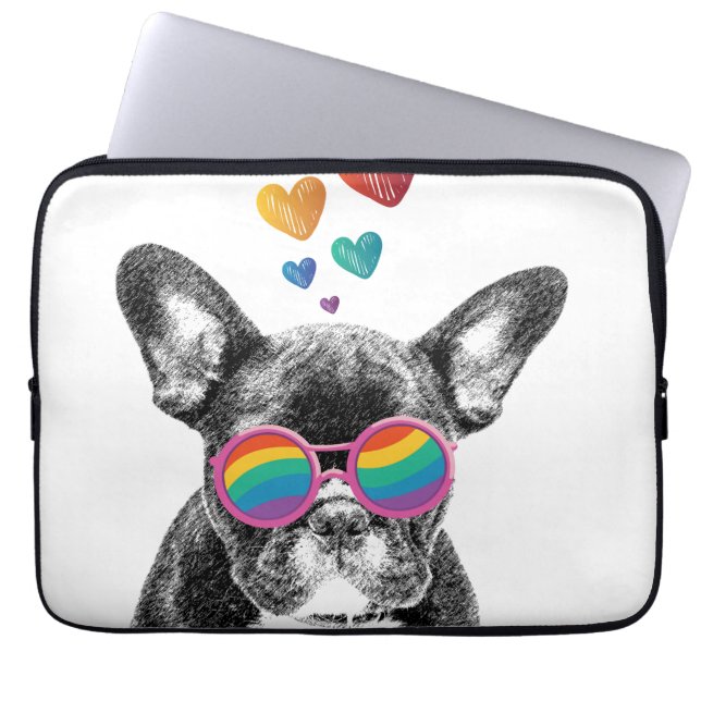 Capa Para Notebook Bulldog Francês com Corações Dia dos Namorados (Frente)