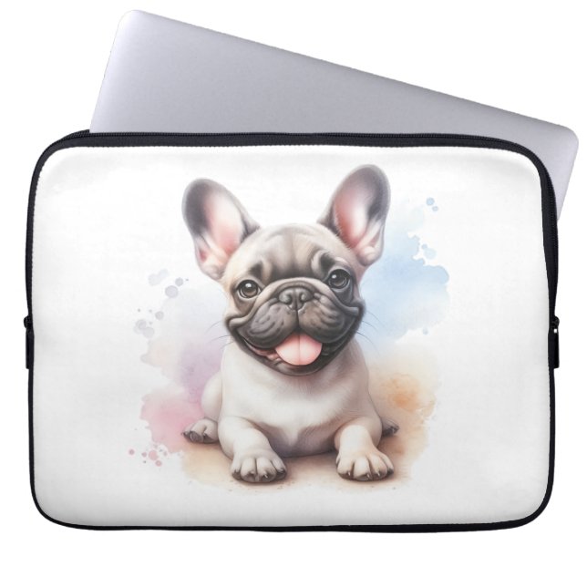 Capa Para Notebook Bulldog Francês em aquarela (Frente)