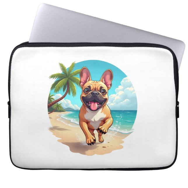 Capa Para Notebook Bulldog francês em uma praia (Frente)