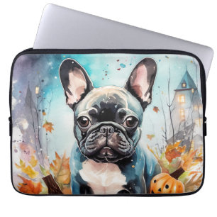 Capa Para Notebook Bulldog Francês Halloween Com Pumpkins Assustado