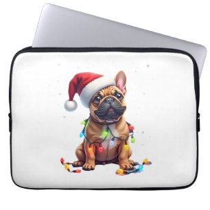 Capa Para Notebook Bulldog Francês Iluminação de Natal Papai Noel Bul