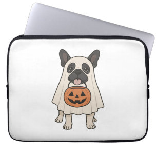Capa Para Notebook Bulldog Francês no Halloween Cachorro Fantasma
