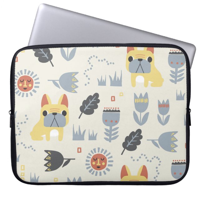 Capa Para Notebook Bulldog Francês: Scandinávia Floral Repeat. (Frente)