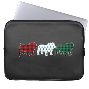 Capa Para Notebook Bulldog Inglês Engraçado Xadrez Vermelho Natal Amo