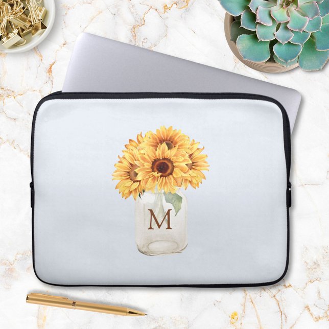 Capa Para Notebook Buquê de Girassóis Rústicos em Jarra de Mason com  (In situ)