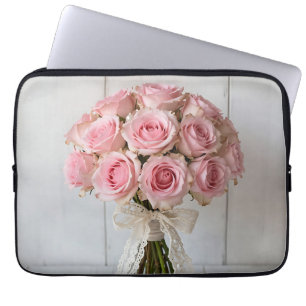 Capa Para Notebook Buquê de Rosa Rosa com Renda Pérola Romântica