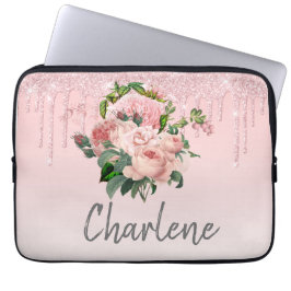 Capa Para Notebook Buquê Floral Cor-de-rosa com brilho brilhante