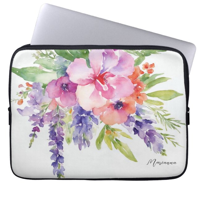 Capa Para Notebook Buquê Floral de Aquarela (Frente)