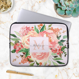 Capa Para Notebook Buquê Floral Rosa Monograma Moderna