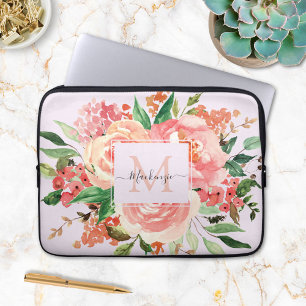Capa Para Notebook Buquê Floral Rosa Monograma Moderna
