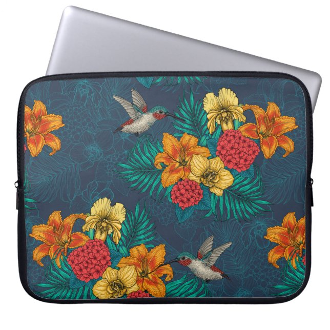 Capa Para Notebook Buquês tropicais e beija-flores (Frente)