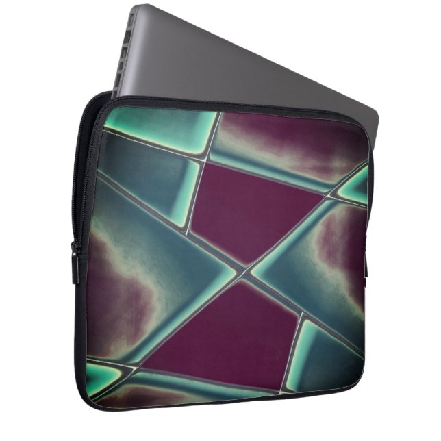 Capa Para Notebook Burgundy envelhecido e verde em retângulos trapezo (Frente Esquerda)