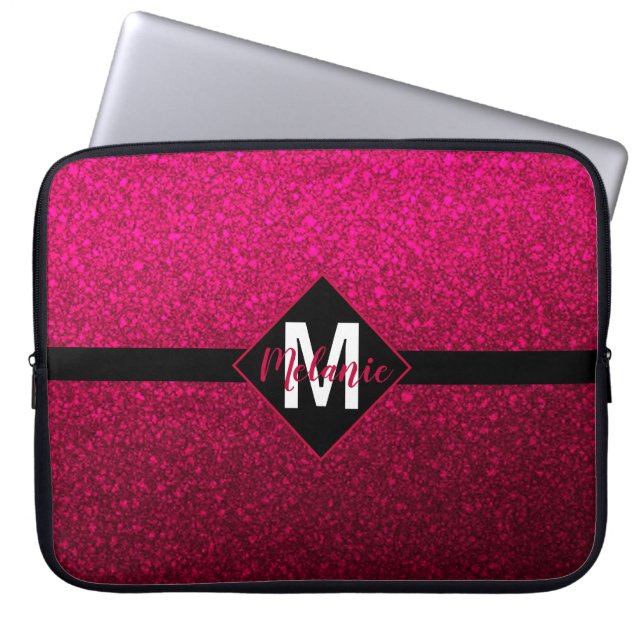 Capa Para Notebook Burgundy Faux Glitter com Monograma (Frente)