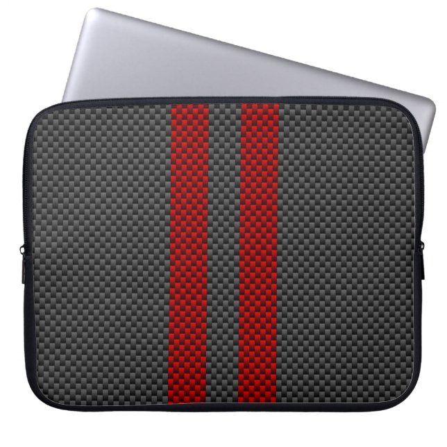 Capa Para Notebook Burgundy Red Carbon Style Racing Stripes Decor (Frente)