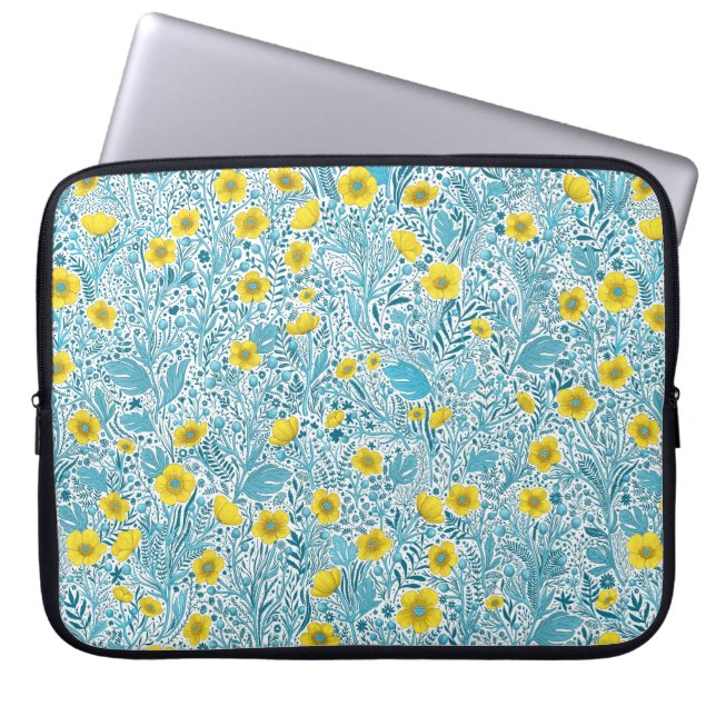 Capa Para Notebook Buttercups, amarelo, azul e branco (Frente)